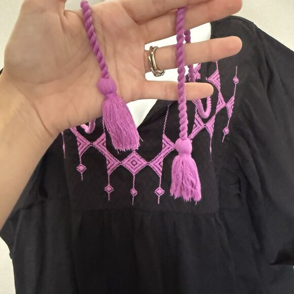 Knox Rose Shirt Womens XXL Black Magenta Flutter Short Sleeve Embroidered Top - Picture 3 of 11